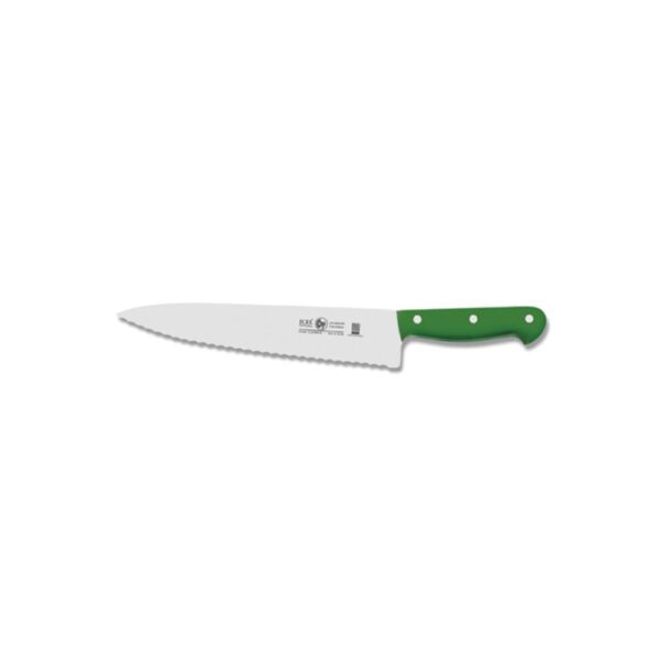 סכין שף רחב משונן 25 ס"מ ידית בקלית ירוקה ICEL TECHNIK