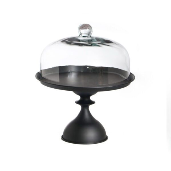 בית עוגה על רגל עגול מתכת שחור מט + פעמון זכוכית 33*27 ס"מ