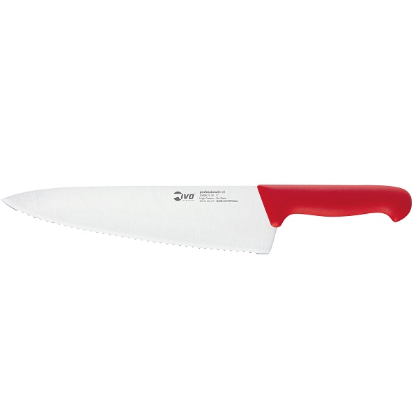 סכין שף משוננת להב 25 ס"מ ידית אדומה IVO