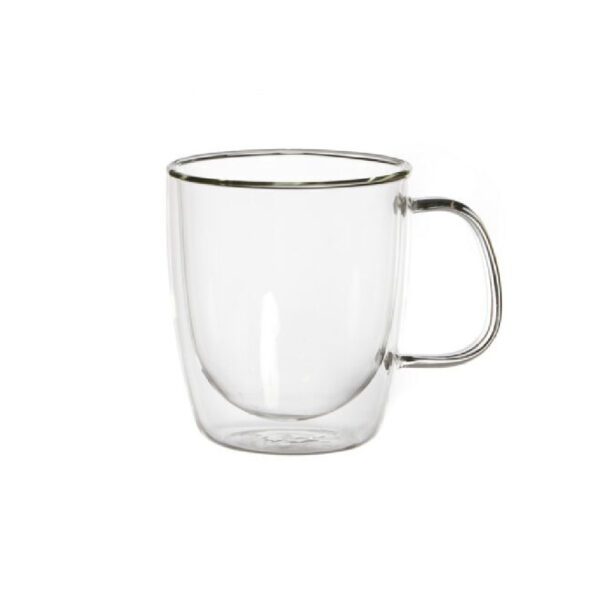 זוג כוסות דאבל דופן כפולה שקוף 400 מ"ל + ידית ( זכוכית עגולה)