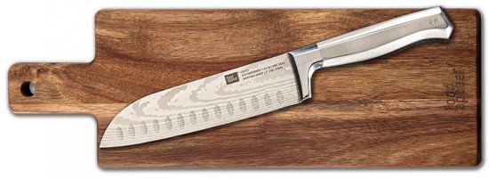 מארז סכין סנטוקו 18 ס"מ + קרש חיתוך עץ שיטה 1.5*15*50 ס"מ ONO