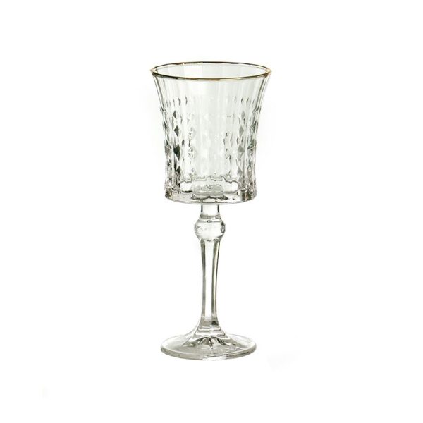 סט 6 כוס יין - דגם MEIR זכוכית עיטור זהב מעויינים 270 מ"ל