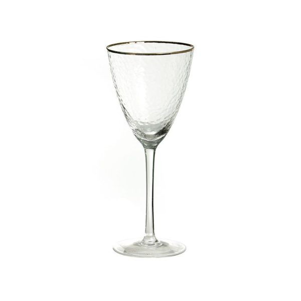 סט 6 כוס יין - זכוכית רקועה עיטור זהב 400 מ"ל