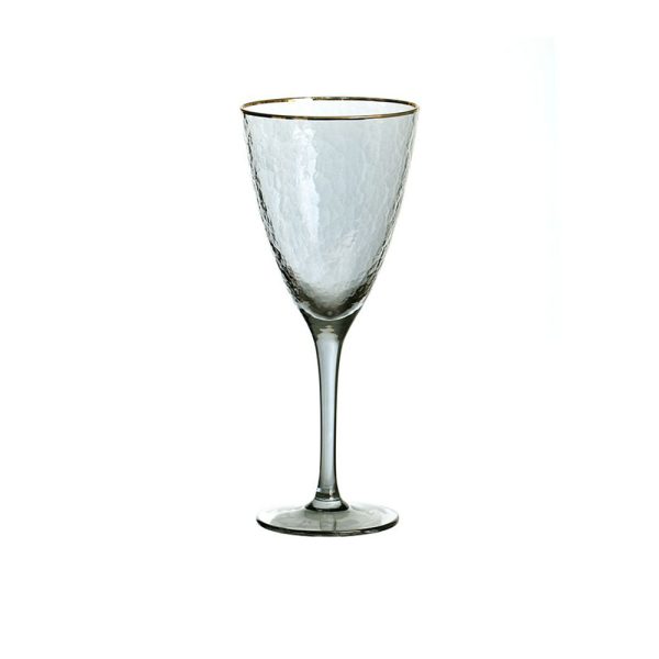 סט 6 כוס יין - זכוכית אפורה רקועה עיטור זהב 400 מ"ל