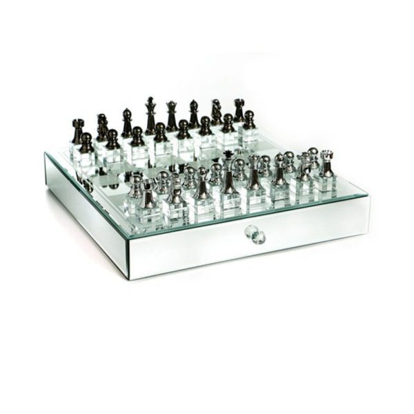 לוח שחמט - קריסטל כסף שחור 35*35