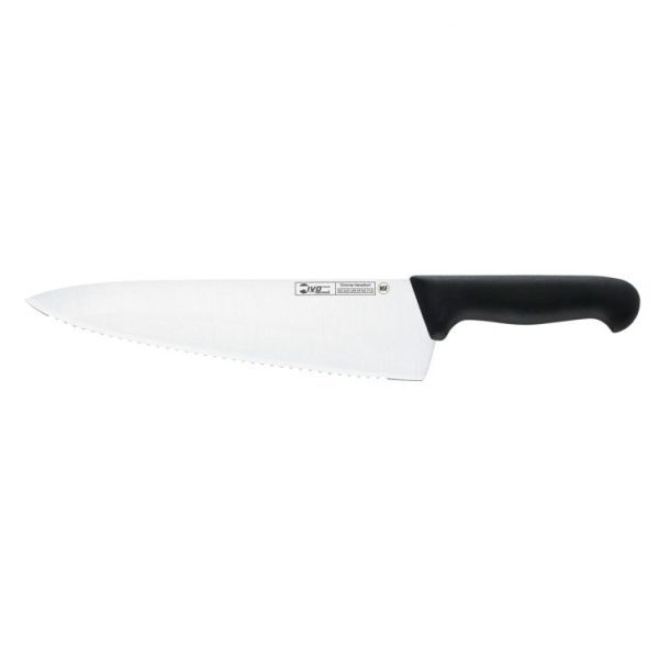 סכין שף משוננת 30 ס"מ ידית בצבע שחור IVO