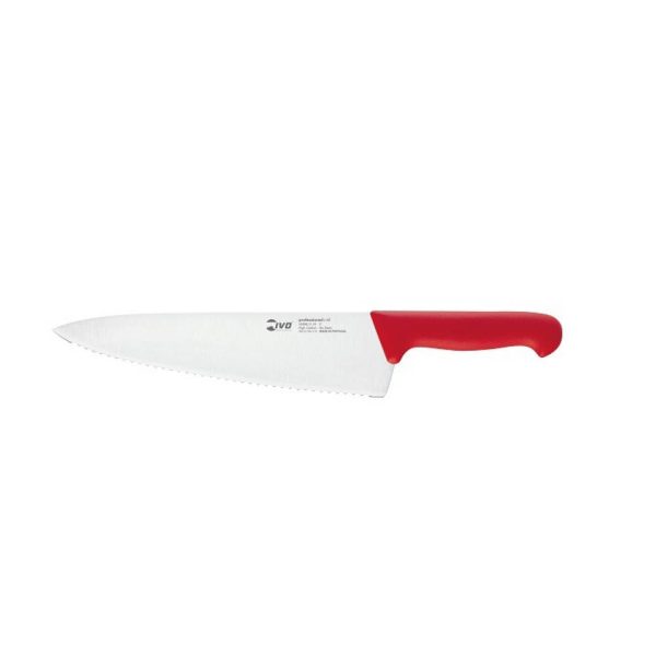 סכין שף משוננת 30 ס"מ ידית בצבע אדום IVO