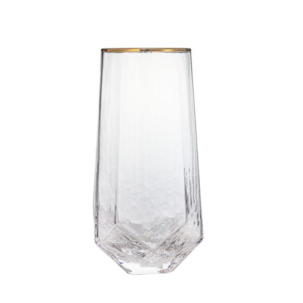 סט 6 כוס זכוכית - שקופה צורת יהלום ופס זהב 440 מ”ל