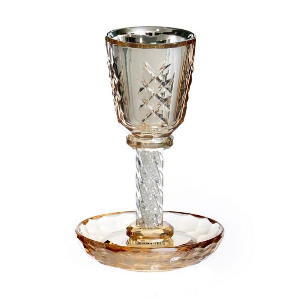 כוס קידוש – זכוכית זהב רגל רסיסי כסף מעויינים