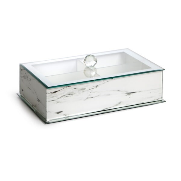 קופסא קברט לתכשיטים פיצוחים – מלבן קריסטל שיש לבן 26X17 ס”מ