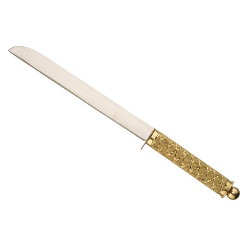 סכין לחלה - מהודרת ציפוי זהב להב חלקה 38 ס"מ
