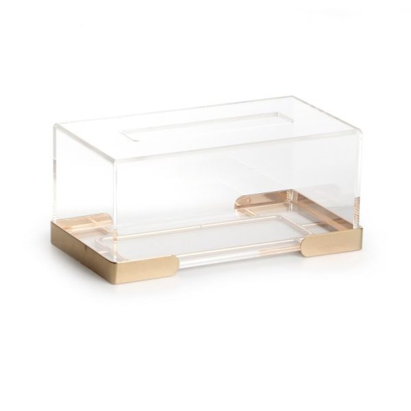 קופסא לטישו - זכוכית שקופה בסיס זהב 25X13 גובה 10 ס"מ