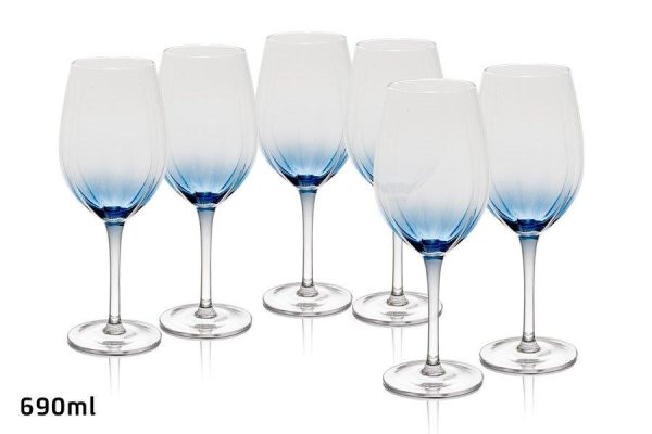 סט 6 כוס יין - זכוכית קריסטל כחול 690 מ"ל