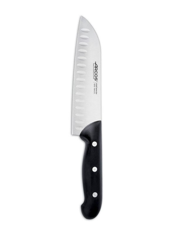 סכין שף סנטוקו חריצים 17 ס"מ דגם מטרה ידית שחורה ARCOS