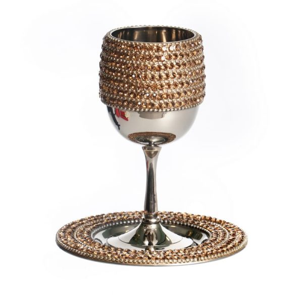 כוס קידוש – נירוסטה זהב מעוטר יהלומים + תחתית דגם אוריאל