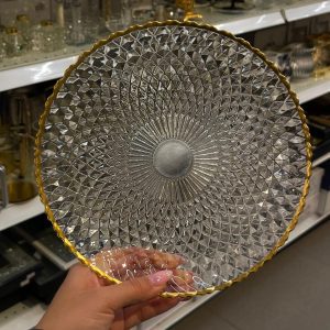 סט צלחות 18 חלקים – זכוכית פס זהב דגם MEIR מרוקע
