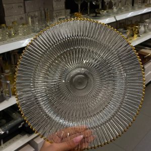 סט צלחות 18 חלקים – זכוכית פס זהב דגם MEIR פסים