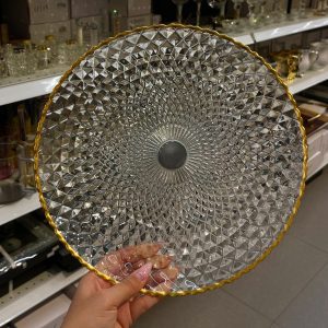 סט צלחות 18 חלקים – זכוכית פס זהב דגם MEIR מרוקע