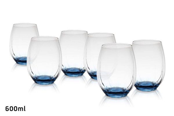 סט 6 כוס שתייה / ויסקי - זכוכית קריסטל כחול 600 מ"ל