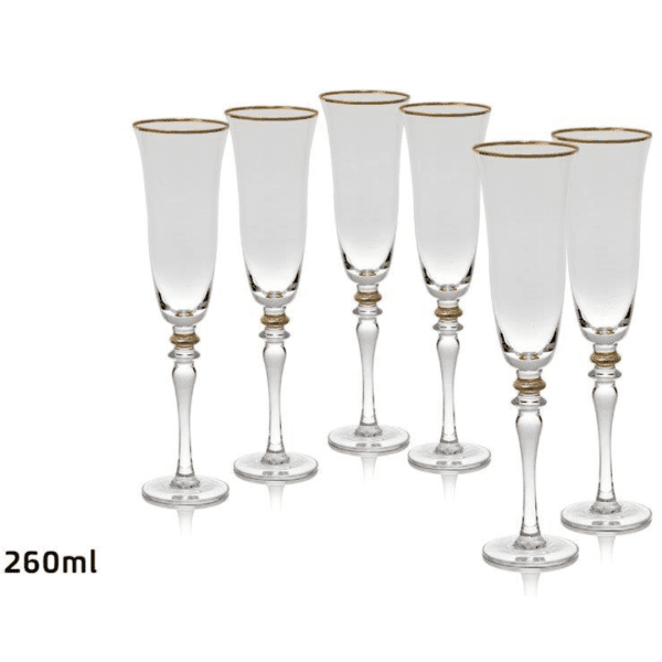 סט 6 כוס שמפניה - קריסטל פס זהב 260 מ"ל אליזבט