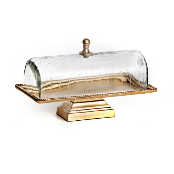 בית עוגה - מלבני על רגל מתכת זהב פעמון זכוכית שקוף 37X17X24 ס"מ