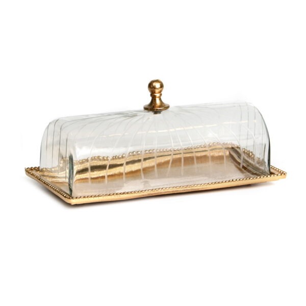 בית עוגה - מתכת זהב פעמון זכוכית שקוף גובה 37X17X17 ס"מ